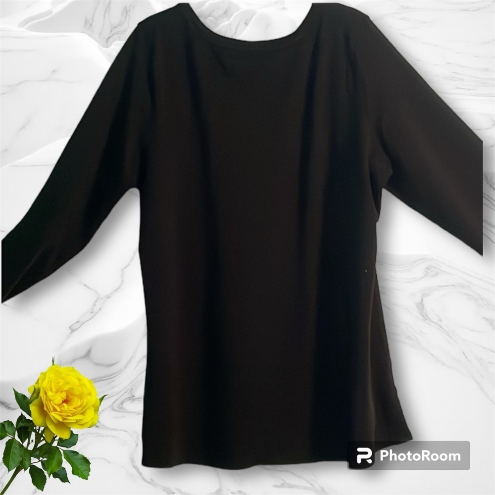 Isaac Mizrahi live essential tee size 2X black long sleeve stretch scoop neck - Picture 2 of 8